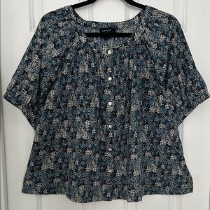 Karen Kane Navy and Cream Floral Blouse